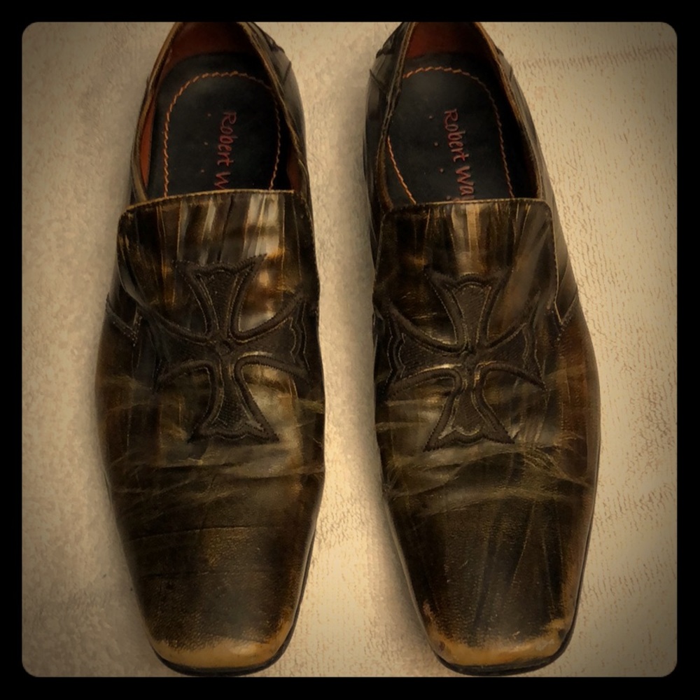 Robert Wayne Cruz Brown Leather Slip On Cross